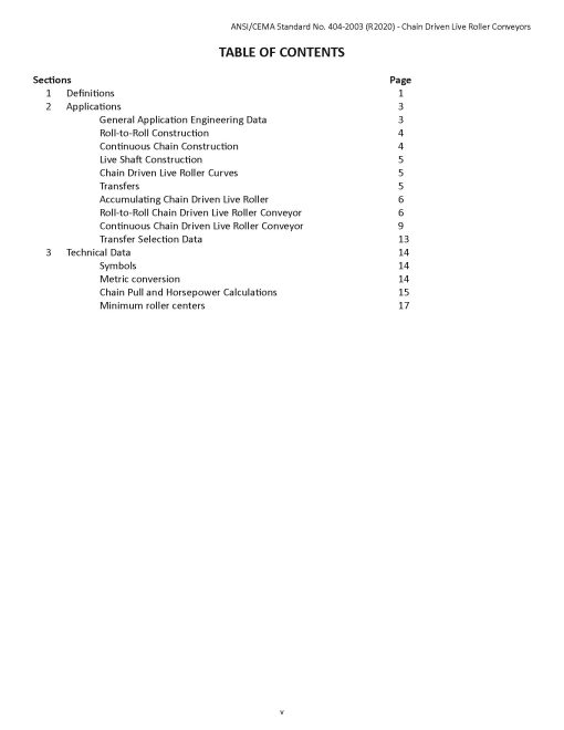ANSI/CEMA Standard 404-2003 R2020 - Table of Contents
