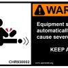 conveyor safety label warning - equipment starts automatically - can cause severe injury
