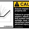 conveyor safety label - Caution - Ensure impact cradle is properly set.