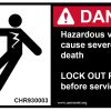 conveyor safety label danger - hazardous voltage will cause severe injury or death
