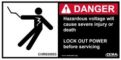 conveyor safety label danger - hazardous voltage will cause severe injury or death