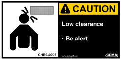 conveyor safety label caution low clearance