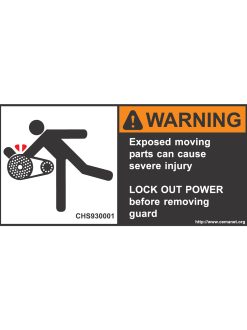 severe duty safety label: Warning - Exposed moving parts can cause severe injury