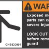 severe duty safety label: Warning - Exposed moving parts can cause severe injury