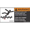 severe duty safety label: Warning that operation of the machinery with guards removed would create hazards