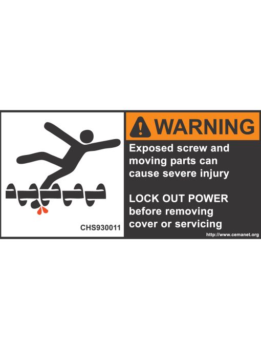 severe duty safety label: Warning that operation of the machinery with guards removed would create hazards