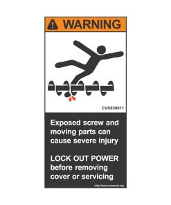 severe duty safety label: Warning - Exposed screw and movoing parts can cause severe injury