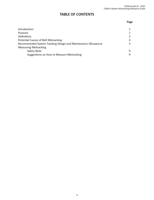 image of Table of Contents for CEMA System Mistracking Allowances Guide